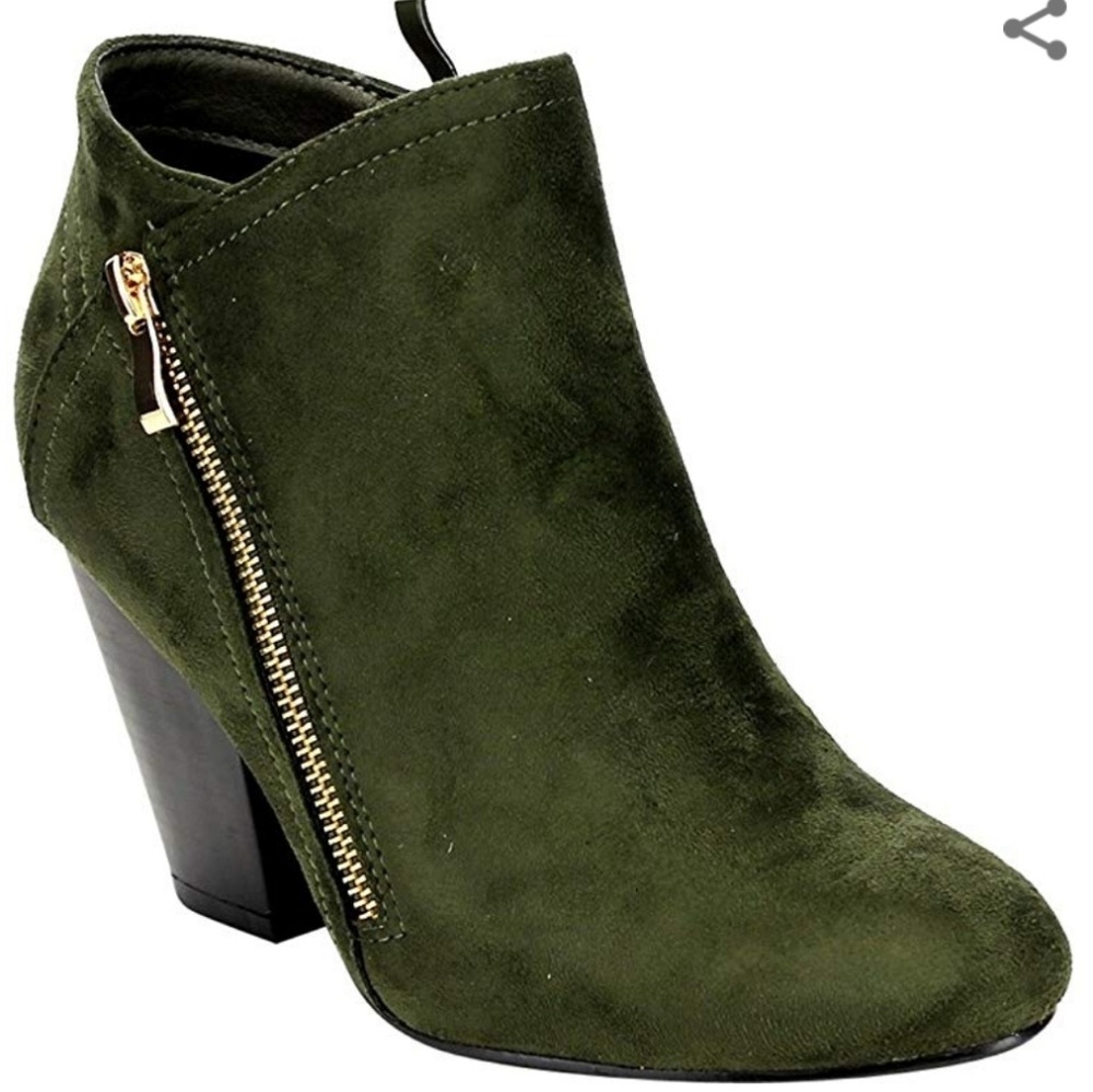Faux Suede Olive Green Ankle Boots